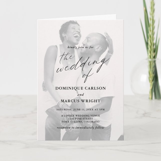 Invitation Elegant Calligraphy Photo Modern Wedding (Devant)