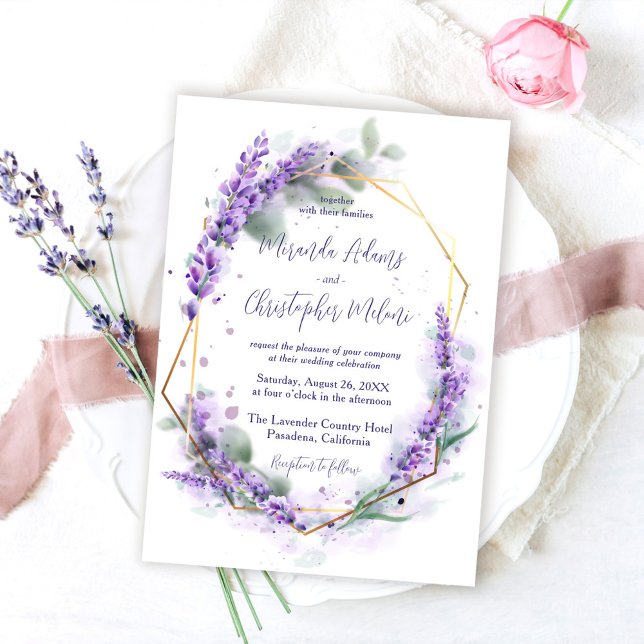 Invitation Elegant Calligraphy Purple Lavender Floral Wedding (Créateur téléchargé)