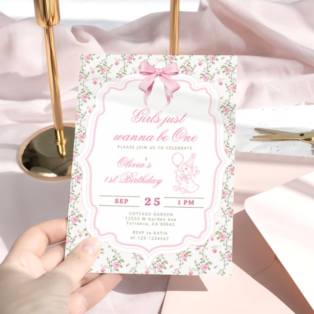 Invitation Élégant Canard Rose Mignon Fille Premier Anniversa (Créateur téléchargé)