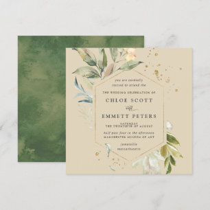Invitation Elegant Carré Botanique Or Mariage