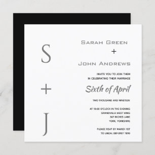 Invitation Élégant Carré Mariage blanc noir gris