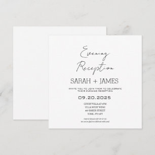 Invitation Elégant Carré Mariage de réception en soirée blanc