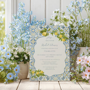 Invitation Élégant Carrelage Bleu Italien Citron Lavage de No