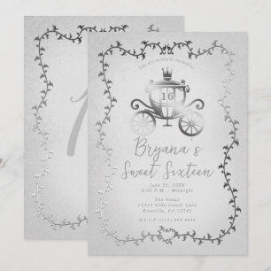 Invitation Élégant Carrosse Argenté Histoire Blanche Sweet 16