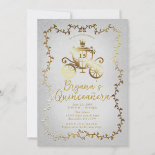 Invitation Élégant Carrosse en Or Bleu Quinceañera Livre de C