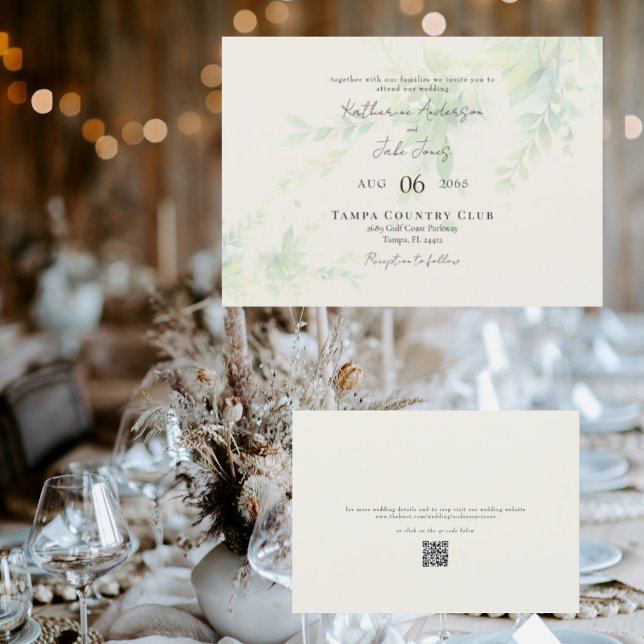 Invitation Élégant carton de mariage horizontal avec code QR  (Créateur téléchargé)