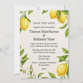 Invitation Élégant carton de sauvegarde Amalfi Lemon & Citrus