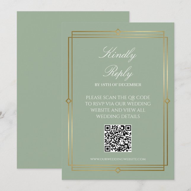 Invitation Élégant Carton Vert QR Code RSVP  (Devant / Derrière)
