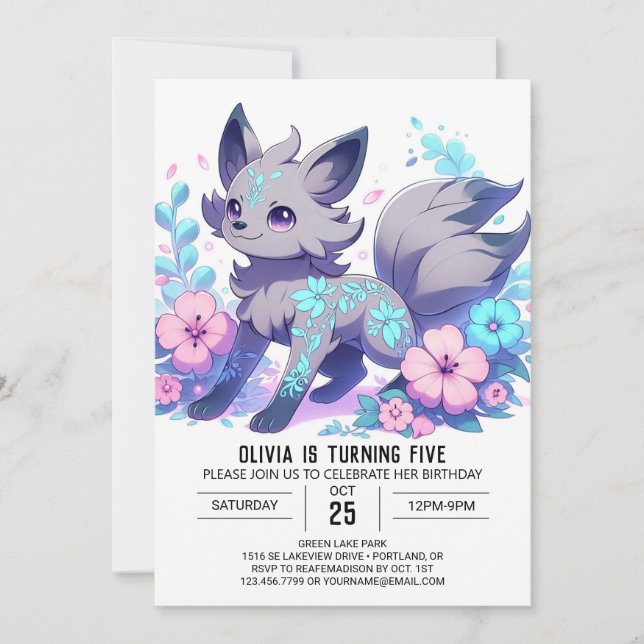 Invitation Élégant Cartoon Wolf Anniversaire numérique (Devant)