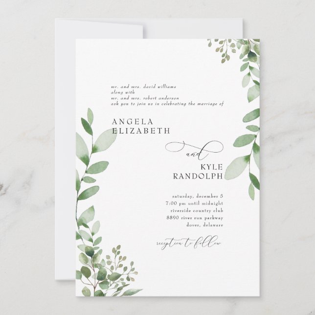 Invitation Elégant Cascadé De Verdure Mariage Les Deux Parent (Devant)