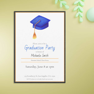 Invitation Élégant Casquette de graduation bleu marine simple