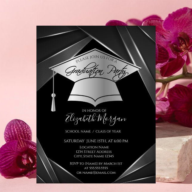 Invitation Elegant casquette de remise des diplômes argentée  (Créateur téléchargé)
