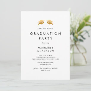 Invitation Élégant Casquette Gold Grad Joint Graduation Party