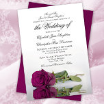 Invitation Élégant Cassis Purple Magenta Rose Mariage officie<br><div class="desc">Cette belle faire-part de mariage est simple, traditionnelle et élégante. Il présente une belle photo d'un rose à long tige violet, magenta, ou couleur baies réfléchissant dans un bassin d'eau avec une formulation formelle où les parents de la mariée émettent l'invitation. La calligraphie script sophistiquée lui donne un style intemporel...</div>