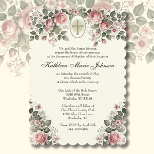 Invitation Élégant catholique Mariage floral et réception