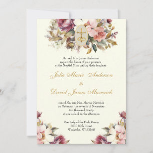 Invitation Élégant catholique Mariage floral et réception