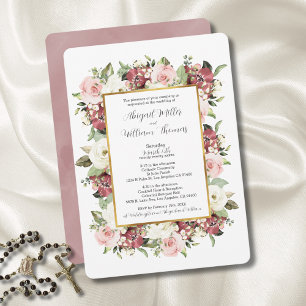 Invitation Élégant catholique Mauve Pink Florals Mariage