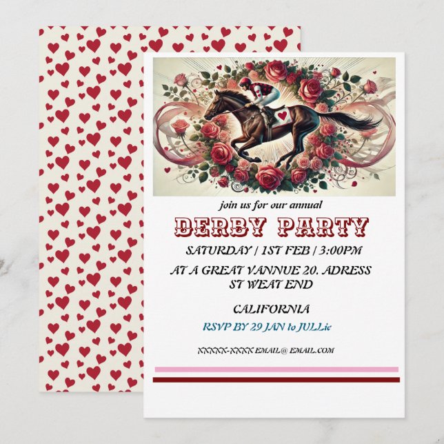 Invitation Elégant cavalier Derby Party / Equestrio (Devant / Derrière)