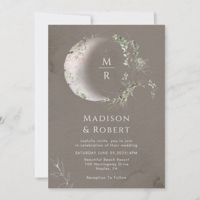 Invitation Élégant Céleste Lune Mariage mystique (Devant)