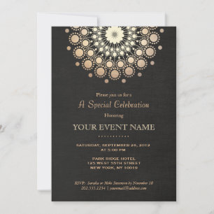 Invitation Elégant Cercle d'or Motif Linge noir Look Formel
