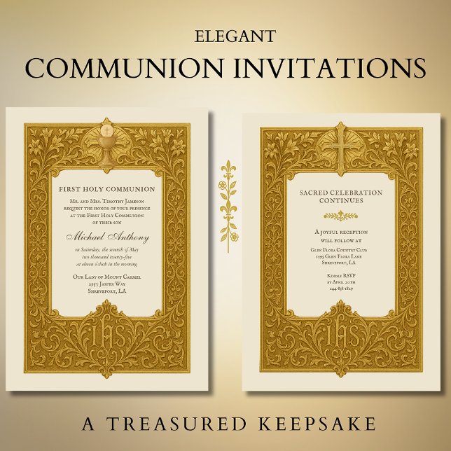 Invitation Élégant Chalice d'or de la première sainte communi (Créateur téléchargé)