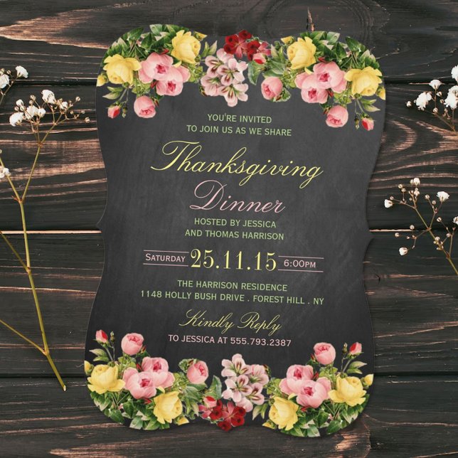 Invitation Élégant Chalkboard Floral Thanksgiving Dîner (Créateur téléchargé)