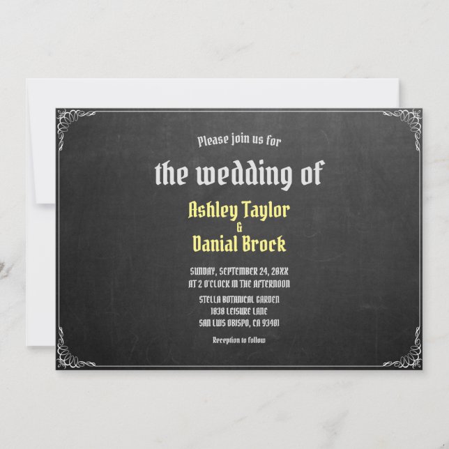 Invitation Élégant Chalkboard Simple Script Retro Mariage (Devant)
