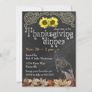 Invitation Elégant Chalkboard Turquie Tournesol Thanksgiving