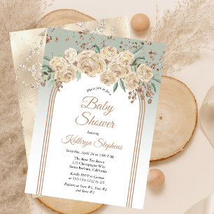 Invitation Élégant Champagne   Baby shower floral de Sage