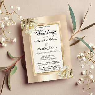 Invitation Elégant champagne de glamour blanc Mariage or flor