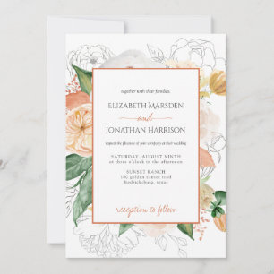 Invitation Élégant Champagne en Terracotta Script Floral