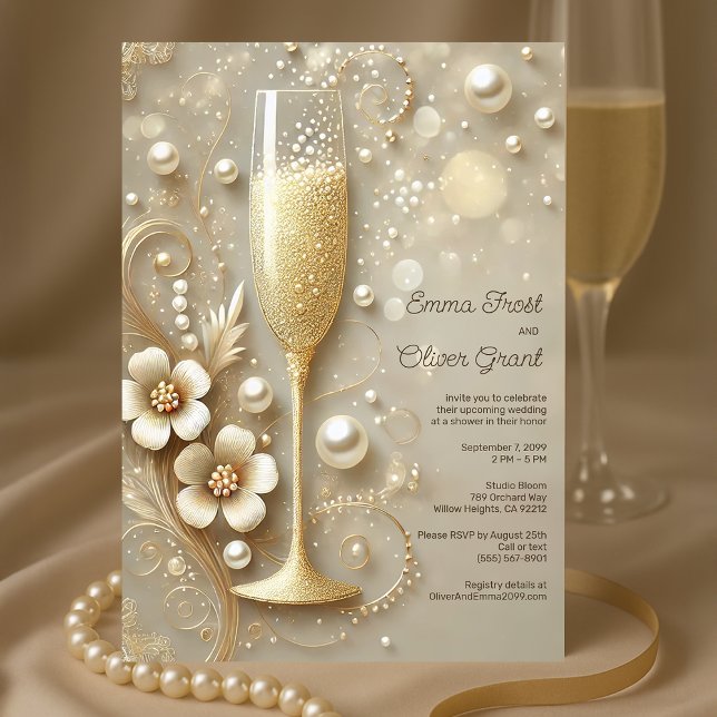 Invitation Elégant Champagne et Wedding shower Pearl (Créateur téléchargé)