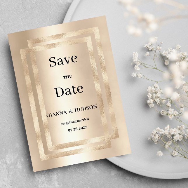 Invitation Elégant champagne géométrique or Enregistrer la da (Elegant geometric champagne gold Save the Date )