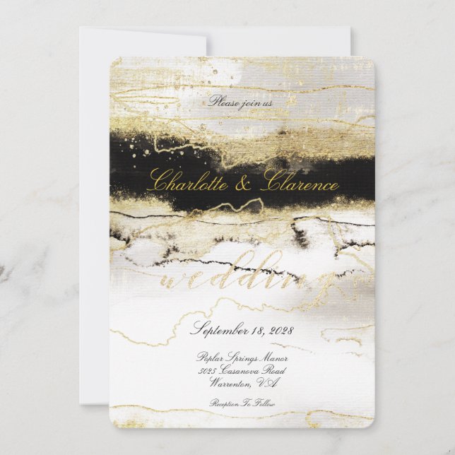 Invitation Elégant Champagne Gold Black White Luxury Mariage (Devant)