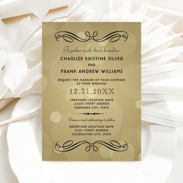 Invitation Elégant Champagne Gold et Mariage noir (Créateur téléchargé)