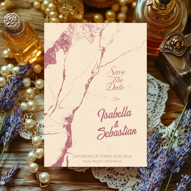 Invitation Élégant Champagne & Marbre Rose Save the Date (Créateur téléchargé)