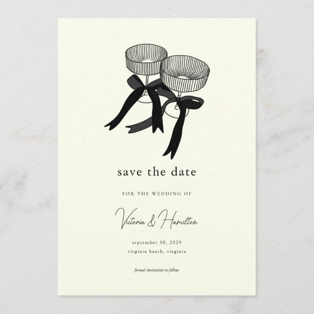 Invitation Élégant Champagne Noir et Blanc Save the Date  (Devant)