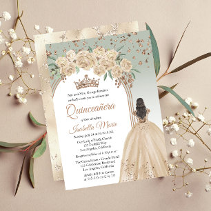 Invitation Élégant Champagne   Sage Floral Quinceañera Party
