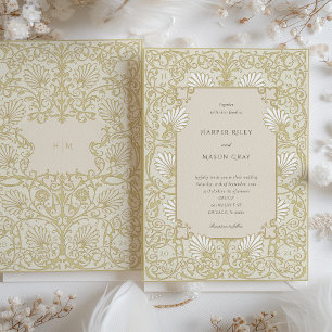 Invitation Elégant Champagne Vintage Blanc Floral Mariage
