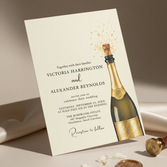 Invitation Elegant Champagne Wedding (An elegant wedding invite design featuring a soft cream background with champagne gold)