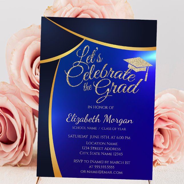 Invitation Élégant chapeau de graduation à paillettes dorées, (Créateur téléchargé)