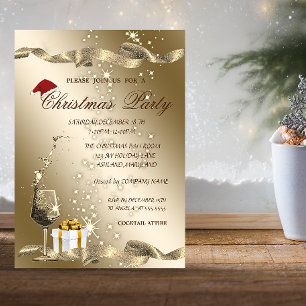 Invitation Élégant, Chapeau de Père Noël, Verre, Soirée de No
