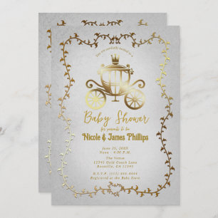 Invitation Elégant chariot or Livre blanc Baby shower