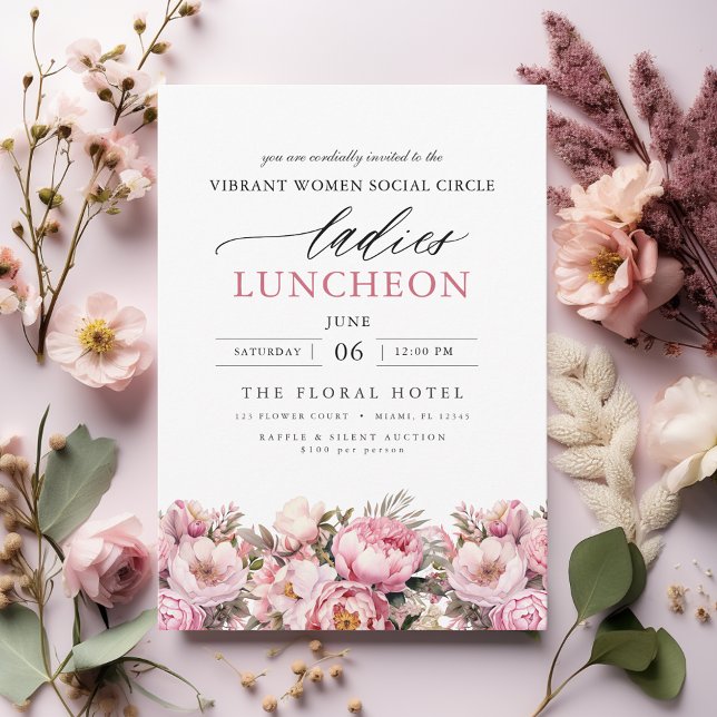 Invitation Élégant Charity Lunch Aquarelle Floral (Créateur téléchargé)
