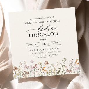 Invitation Élégant Charity Lunch Fleur sauvage aquarelle