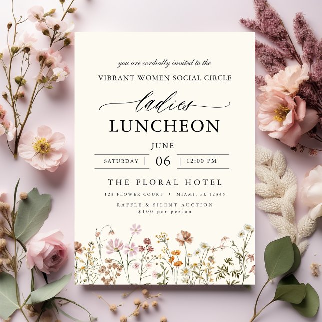 Invitation Élégant Charity Lunch Fleur sauvage aquarelle (Créateur téléchargé)
