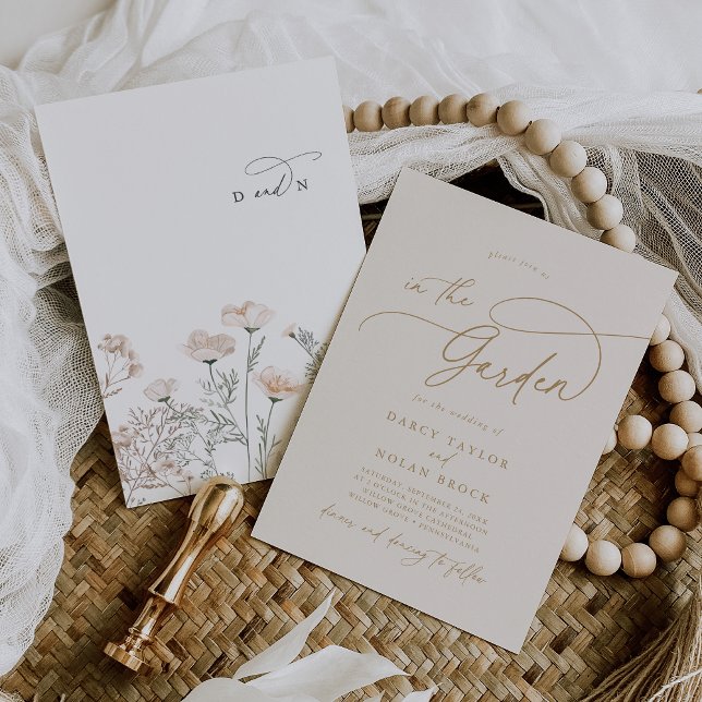 Invitation Élégant charme Monogram Fleur sauvage ivoire Maria (Elegant Charm Monogram Ivory Wildflower Wedding Invitation)