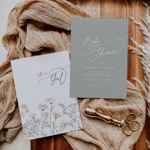 Invitation Élégant charme Sage Green Baby shower Fleur sauvag