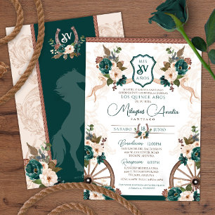 Invitation Élégant Charro Floral Vert Quinceanera Ouest