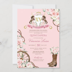 Invitation Elégant Charro Quinceanera blanc rose floral Invit